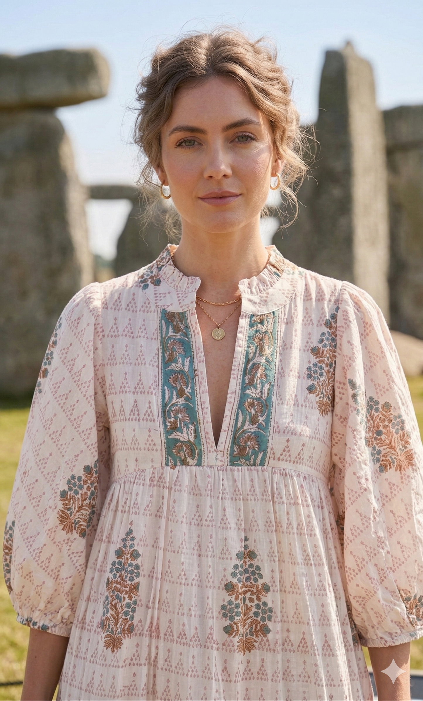 Blush Pink Floral Hand Block Print Cotton Maxi Dress – Boho Puff Sleeve Tiered Dress