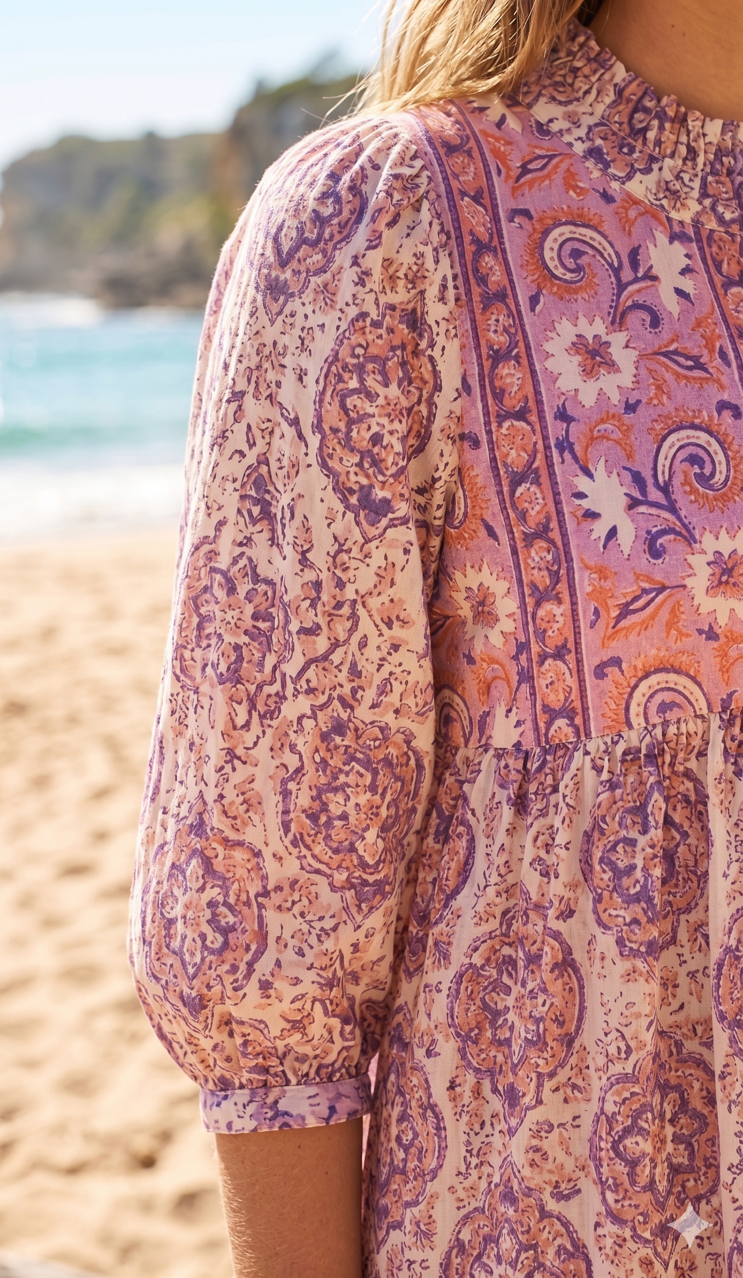 Blush Pink & Indigo Floral Hand Block Print Cotton Maxi Dress – Boho Tiered Maxi, Puff Sleeve