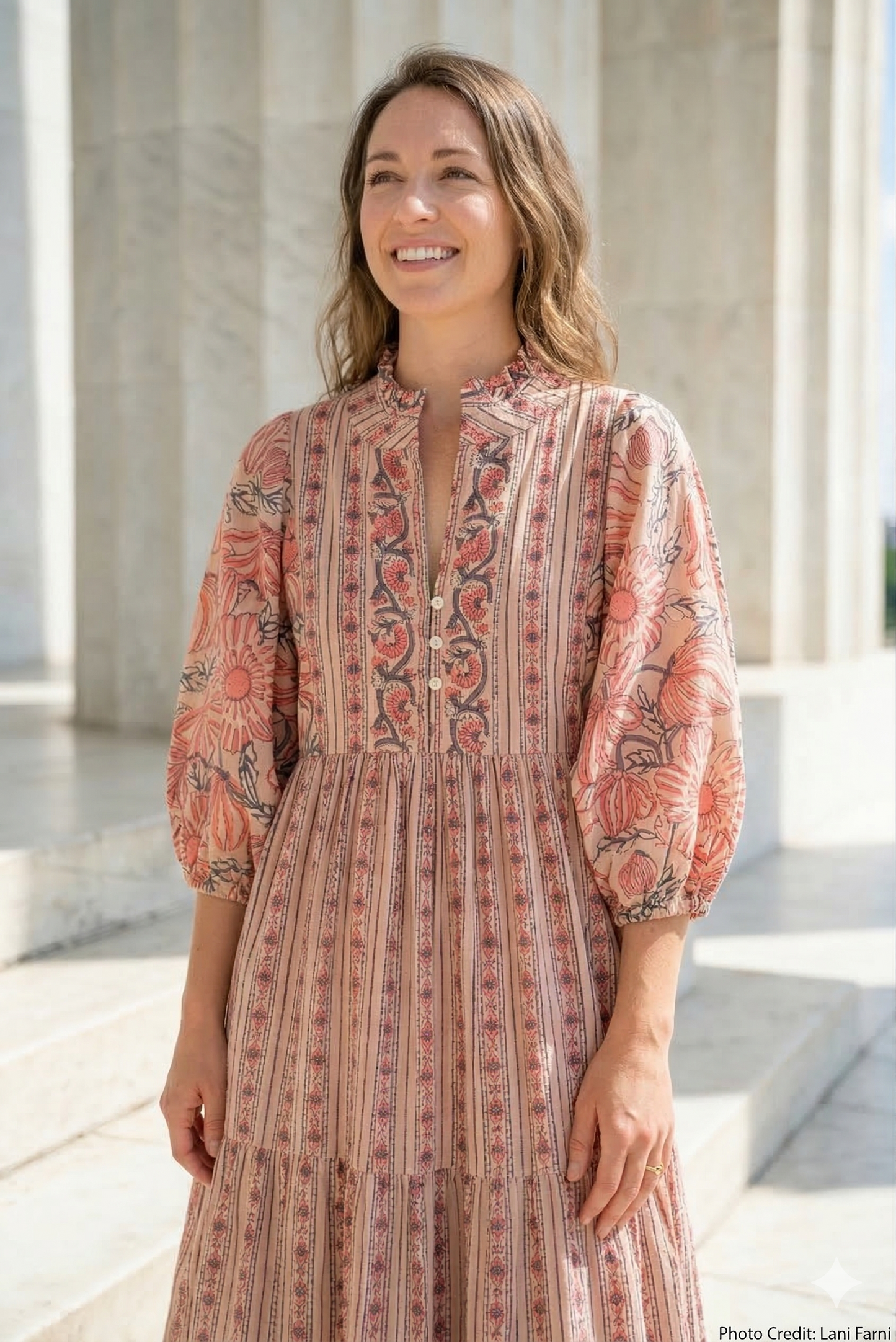 Peach Beige Floral Hand Block Print Cotton Maxi Dress – Boho Indian Tiered Dress