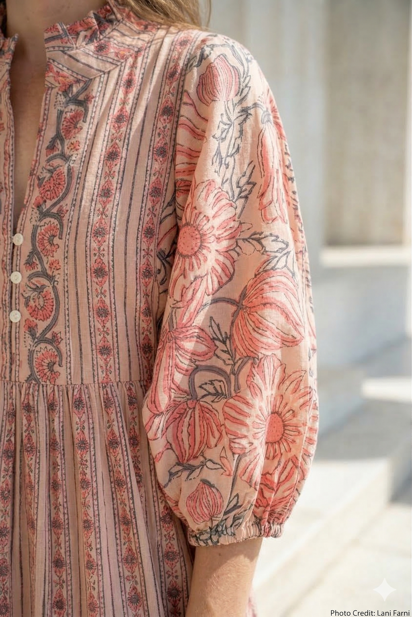 Peach Beige Floral Hand Block Print Cotton Maxi Dress – Boho Indian Tiered Dress