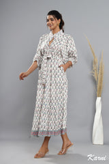 bohemian baby pink blue floral hand block printed long maxi dress - frill collar cotton dress