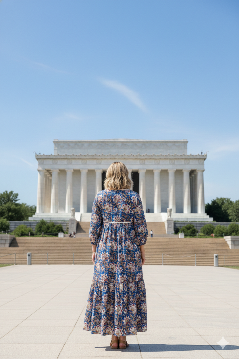 Indigo Blue Bagru Hand Block Print Cotton Dress – Boho Tassel Tie Tiered Maxi Dress