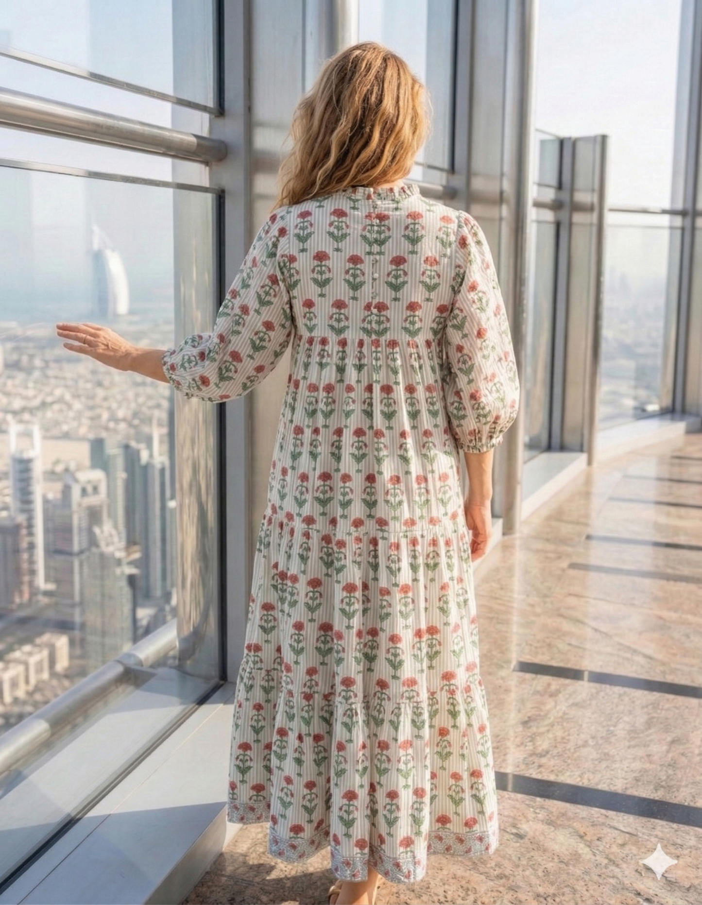 Red Floral Hand Block Print Cotton Maxi Dress – Boho Puff Sleeve Tiered Dress