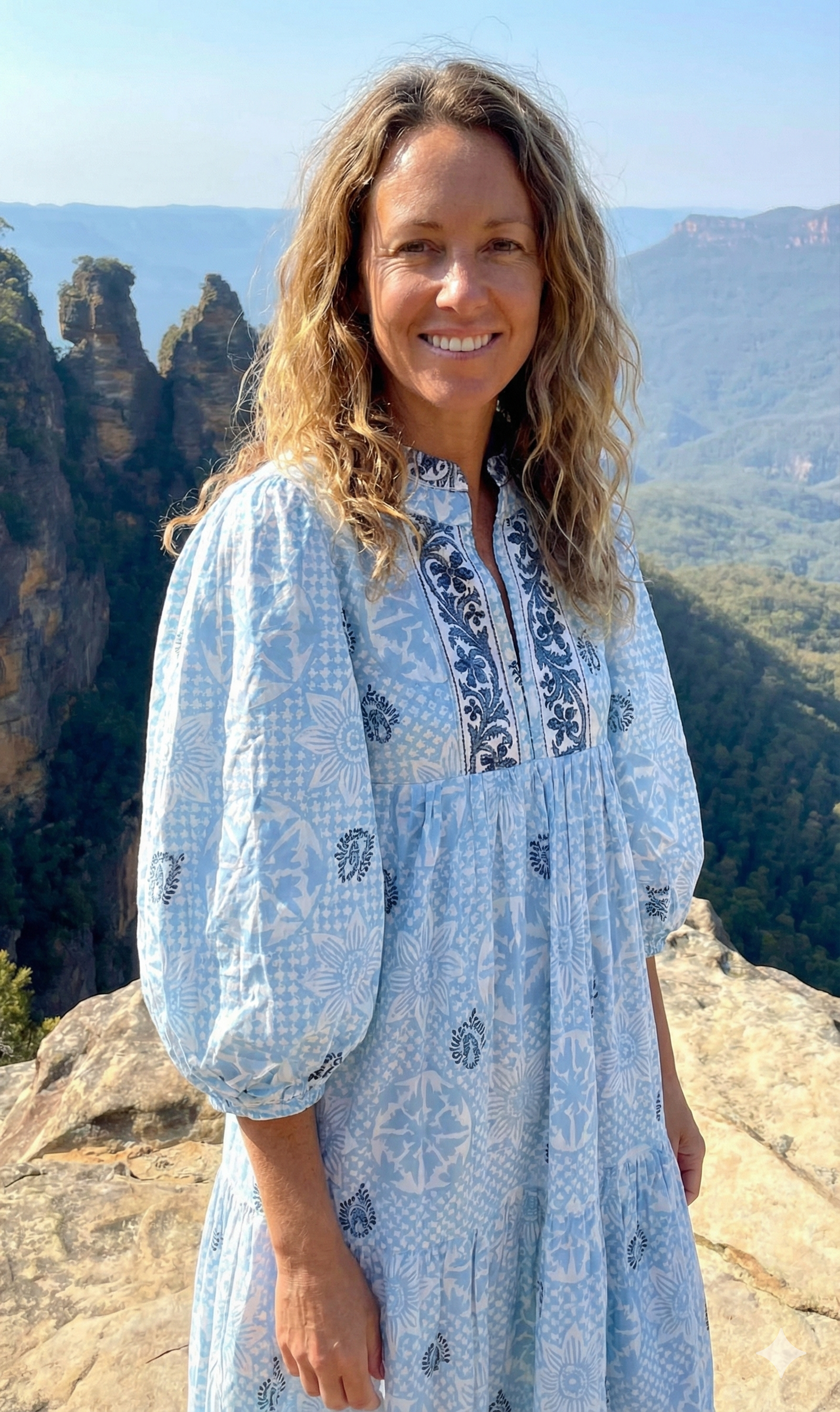 Light Blue Floral Hand Block Printed Cotton Maxi Dress – Indian Boho Tiered Long Dress