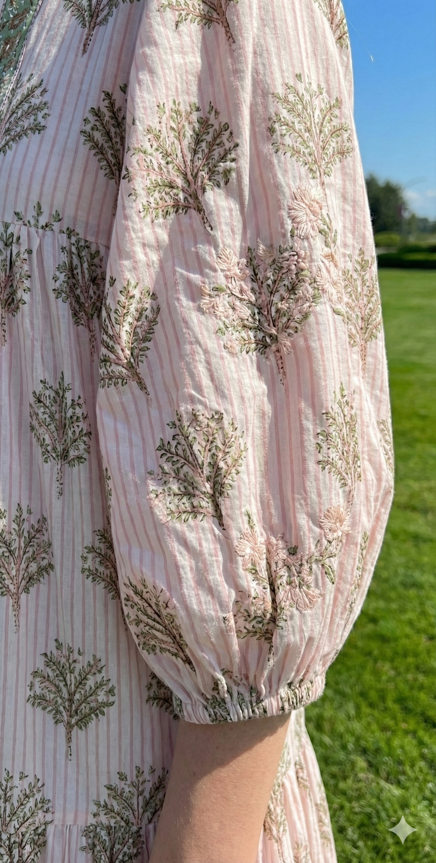 Ivory Olive Hand Block Printed Cotton Maxi Dress – Tiered Boho Women’s Dress