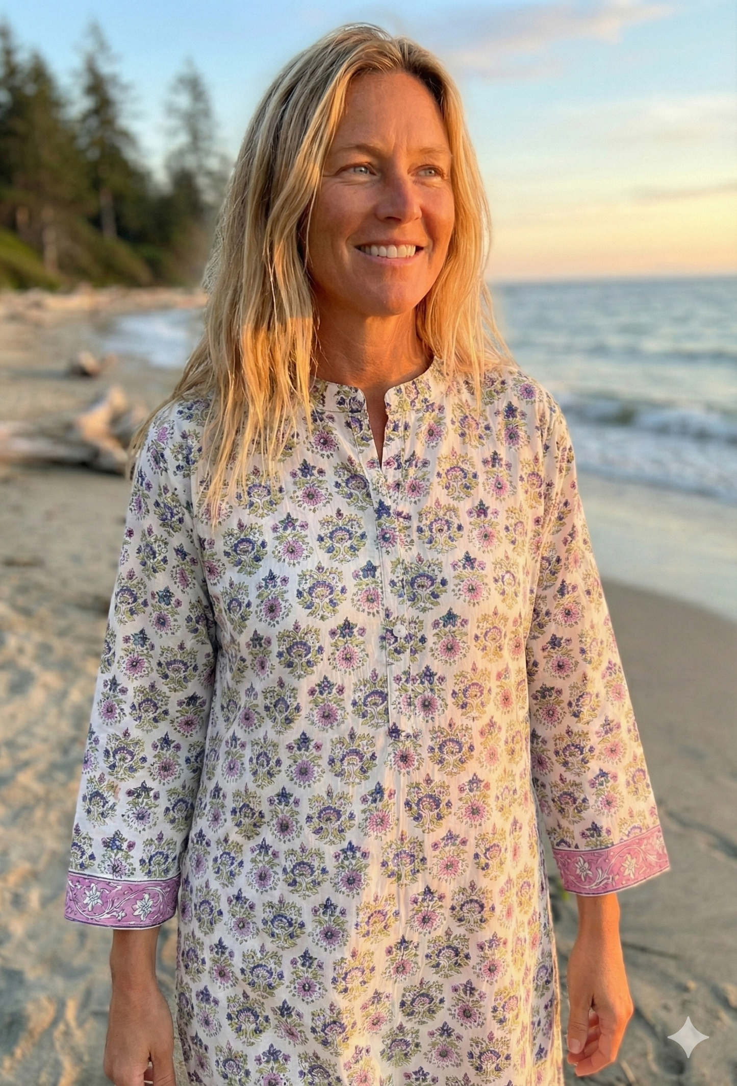Pink Floral Hand Block Printed Cotton Kurta – Women’s Indian Tunic