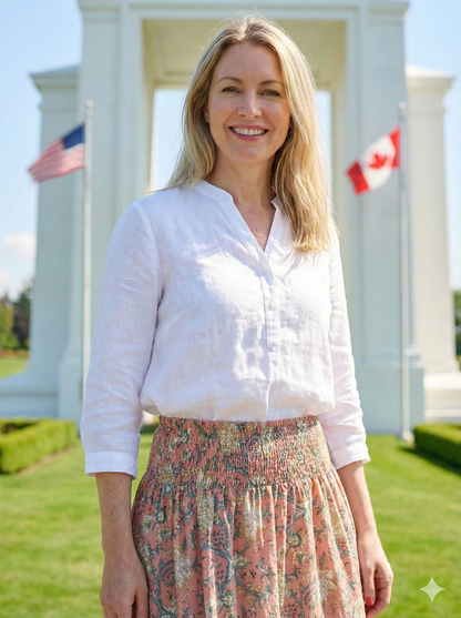 Peach Floral Hand Block Printed Cotton Skirt – Smocked Waist Tiered Boho Maxi Skirt