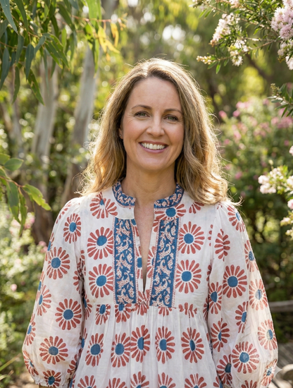 Rust Floral Hand Block Printed Cotton Dress – Puff Sleeve Boho Tiered Summer Dress