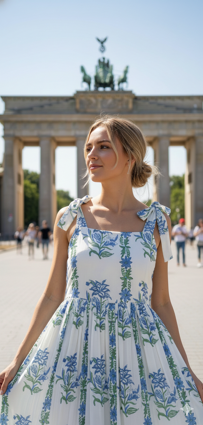 Blue Floral Hand Block Printed Cotton Midi Dress – Tie Strap Boho Summer Dress