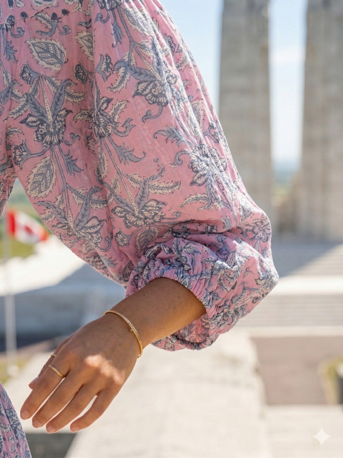 Pink Blue Floral Hand Block Print Cotton Mini Dress – Boho Button Front Tiered Dress