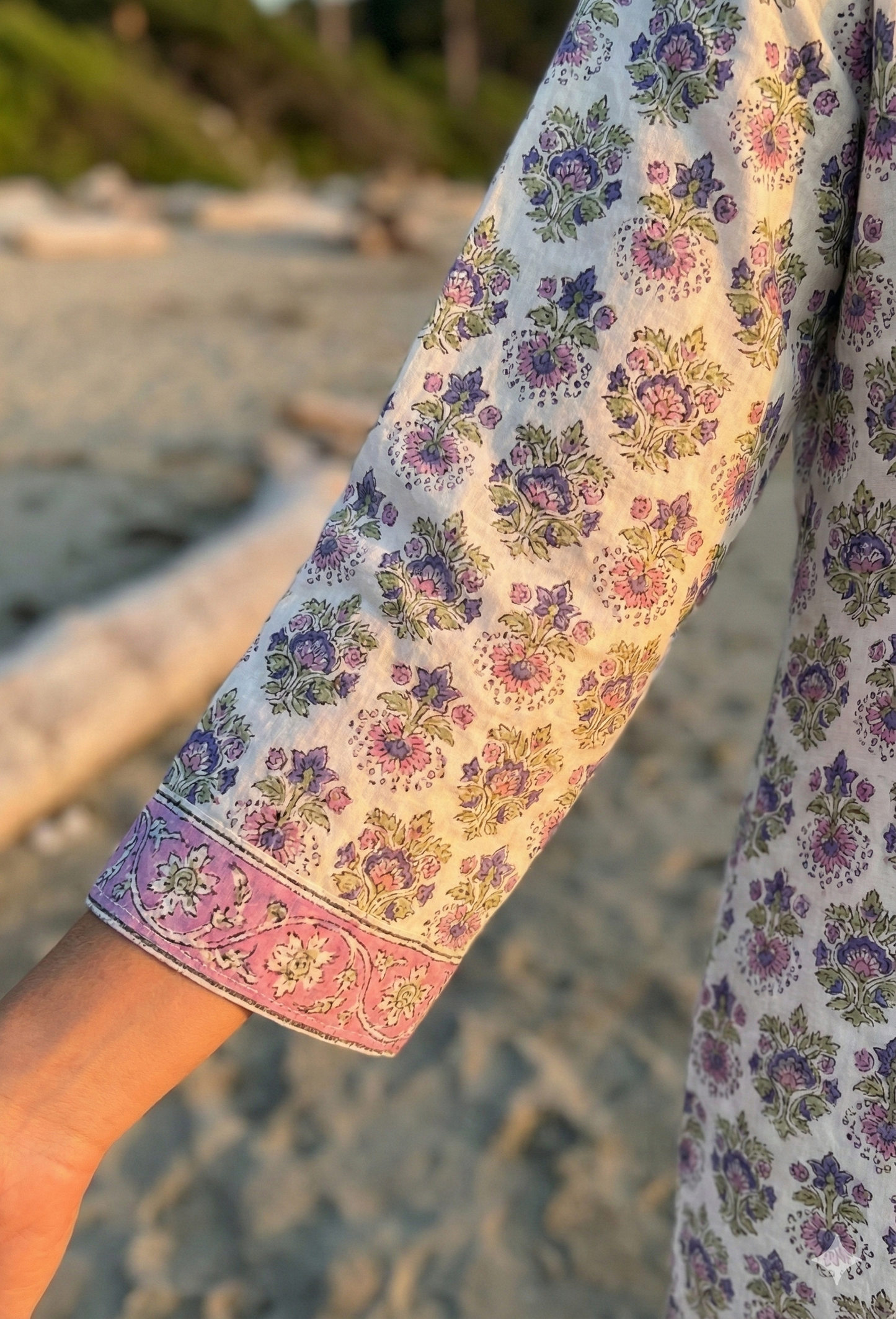 Pink Floral Hand Block Printed Cotton Kurta – Women’s Indian Tunic