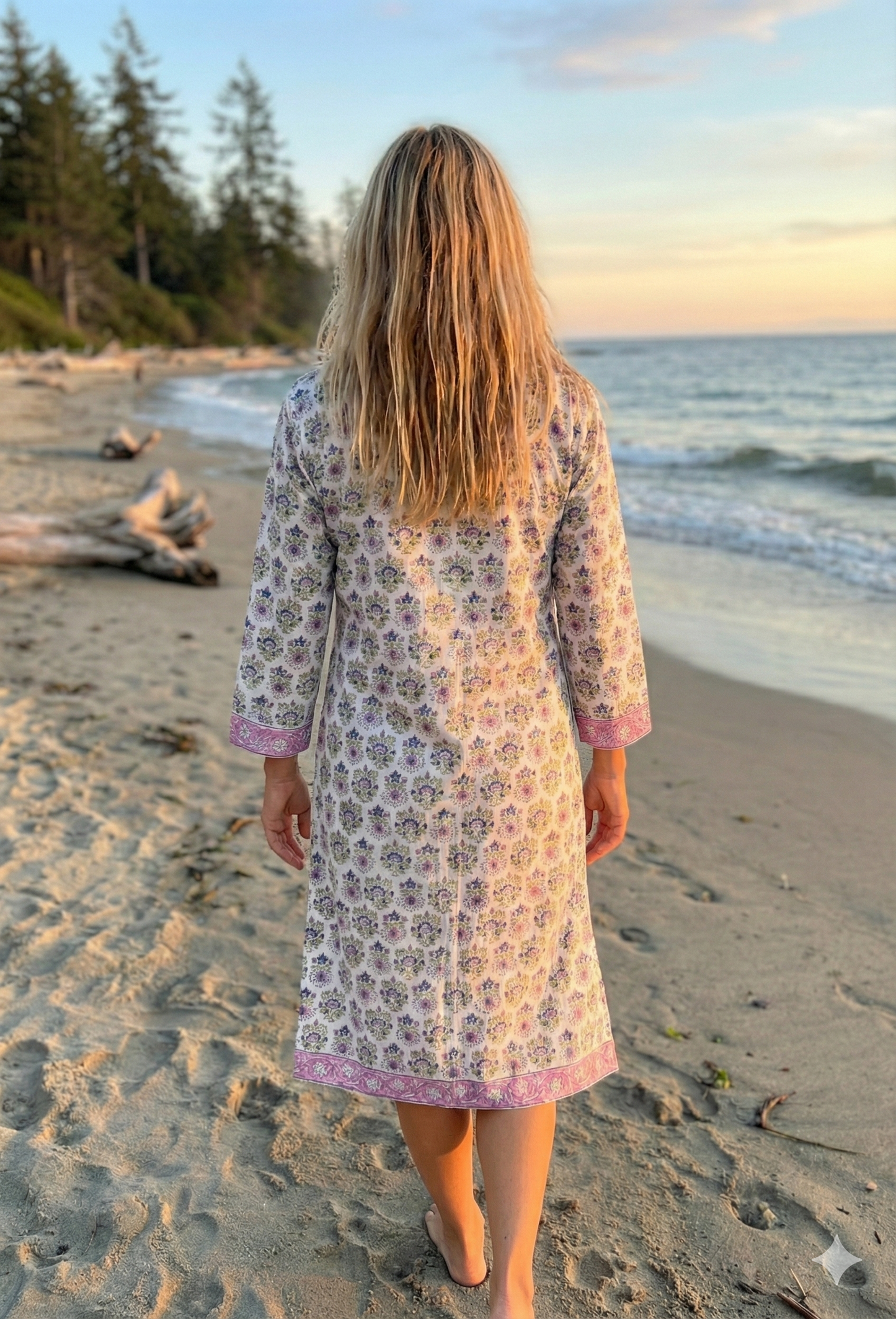 Pink Floral Hand Block Printed Cotton Kurta – Women’s Indian Tunic