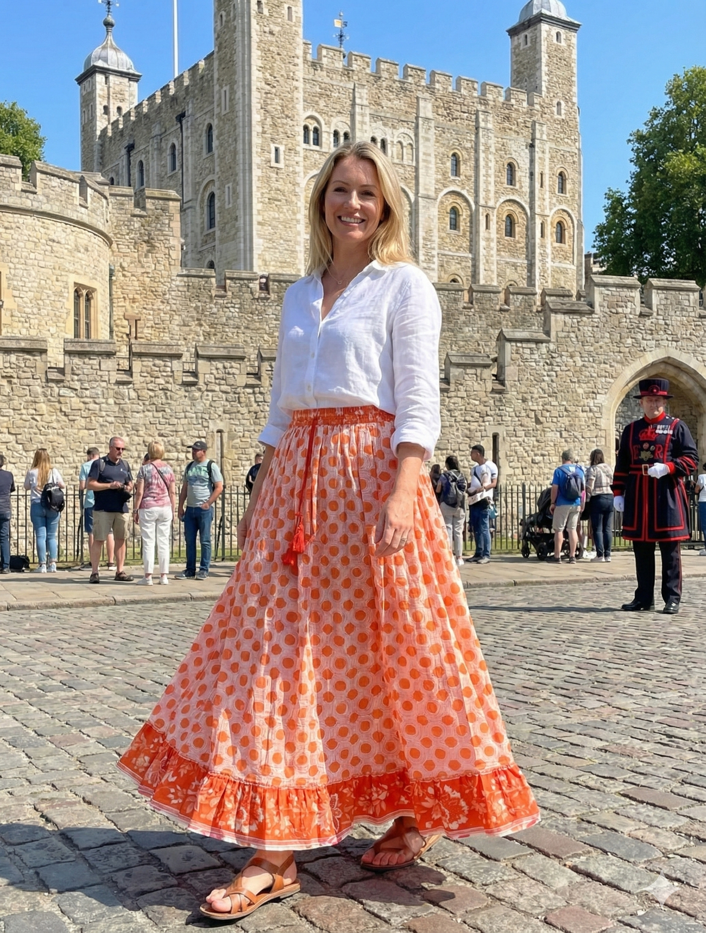 indian cotton orange floral hand block printed women's maxi skirts