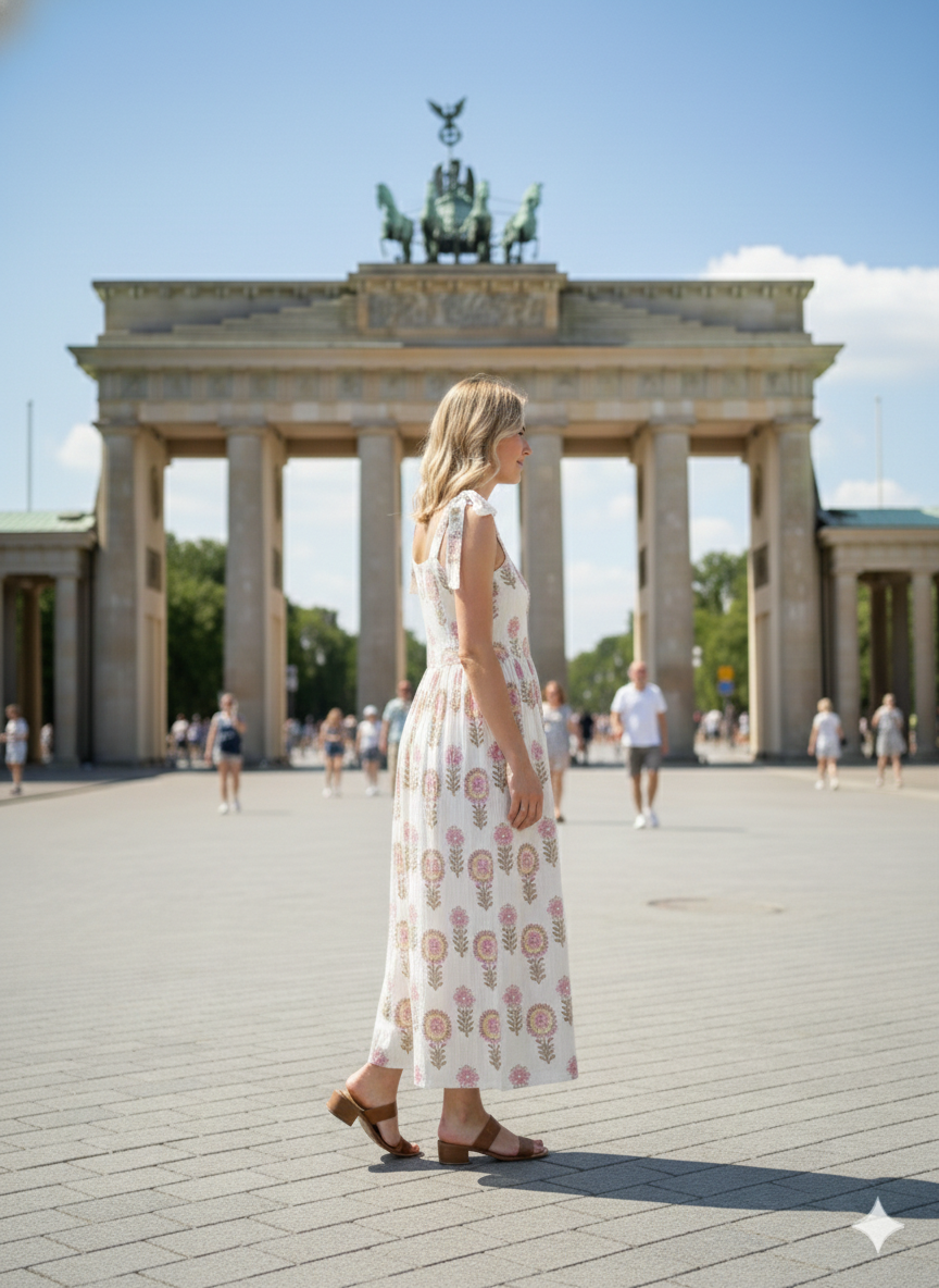 Floral Print Maxi Dress: Knotty Strap Smocked Cotton Dress
