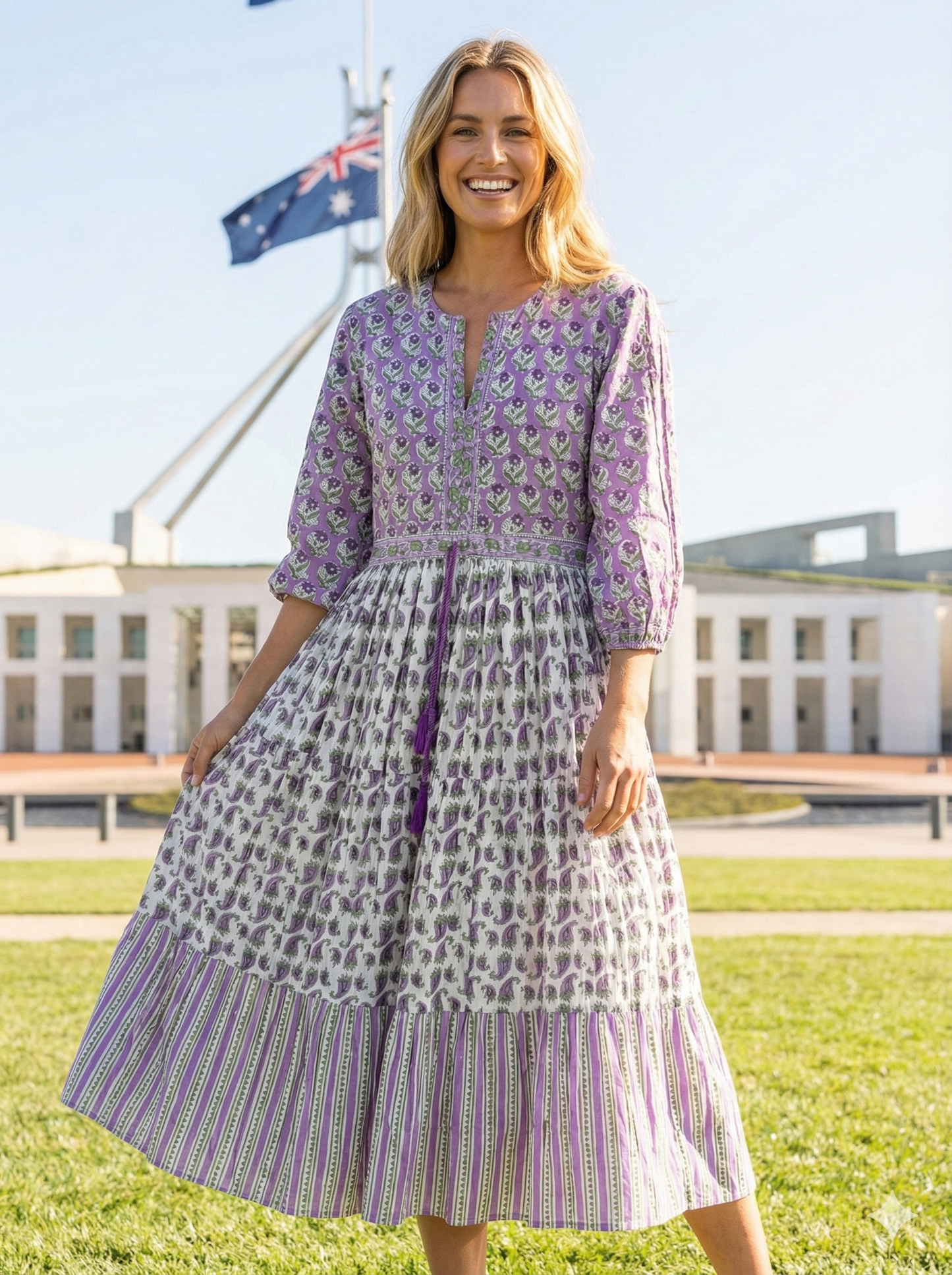 Purple Ivory Hand Block Printed Cotton Maxi Dress – Boho Indian Long Dress