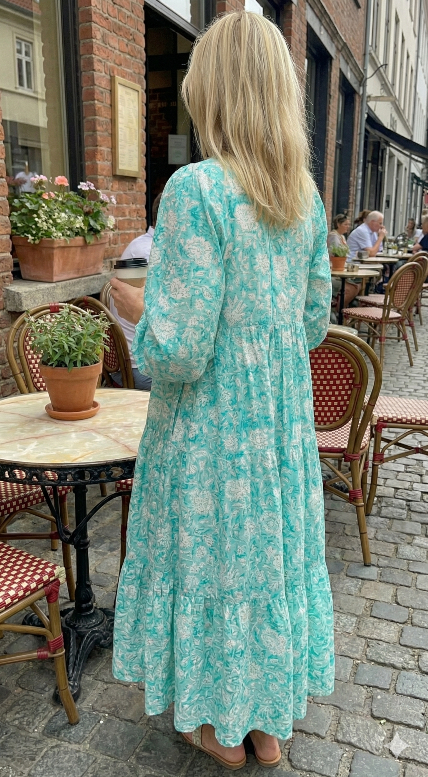 Mint Green Floral Hand Block Printed Cotton Maxi Dress – Indian Boho Tiered Long Dress