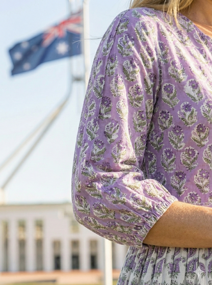 Purple Ivory Hand Block Printed Cotton Maxi Dress – Boho Indian Long Dress
