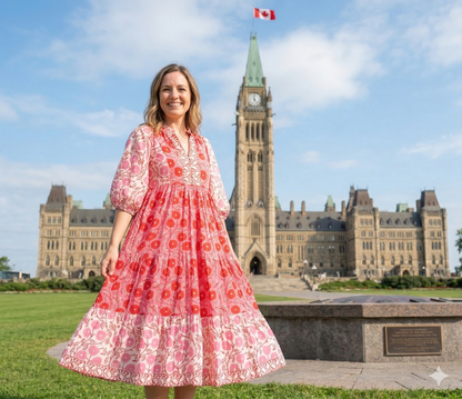 Pink & Red Floral Hand Block Print Cotton Maxi Dress – Indian Boho Tiered Dress