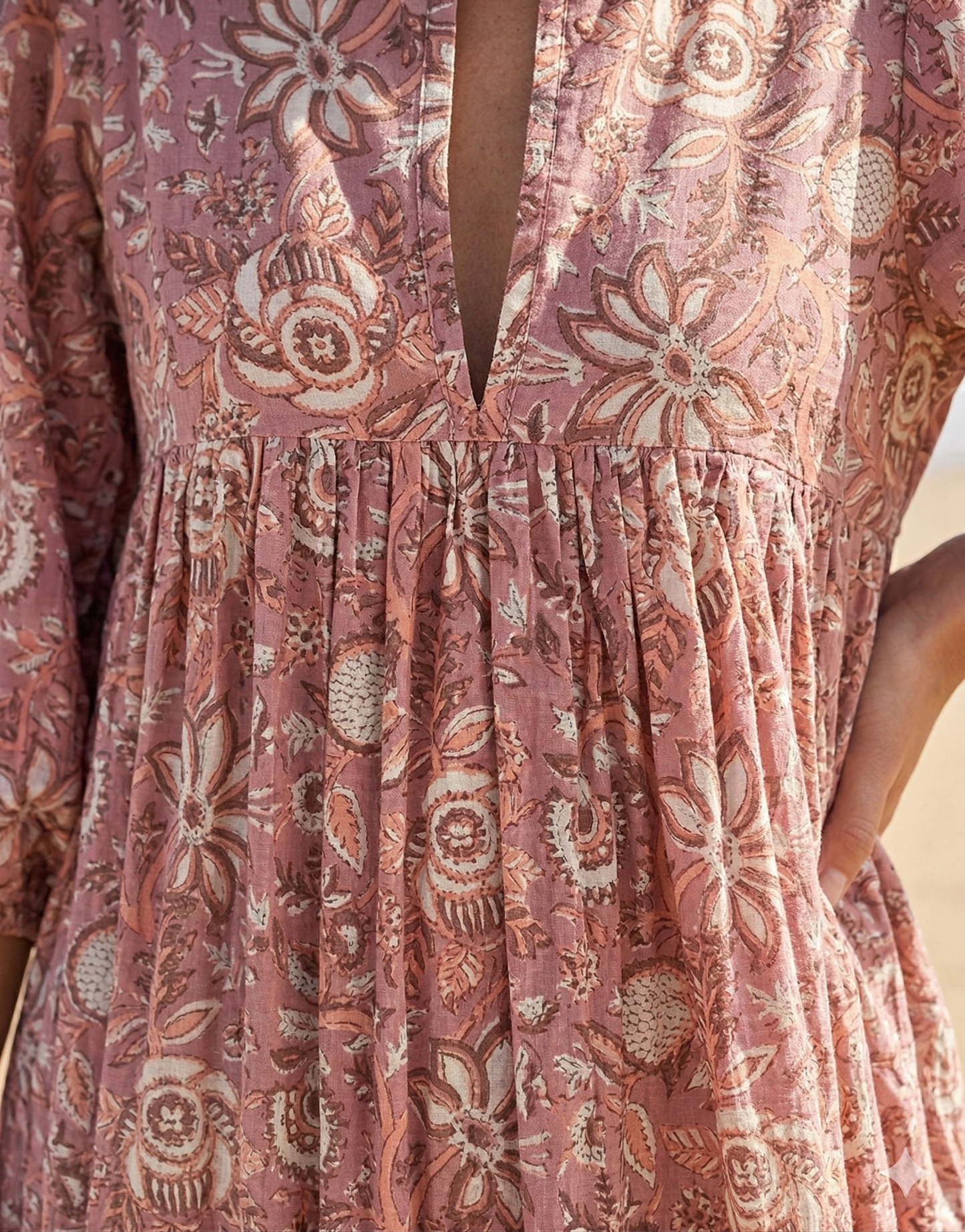 Dusty Rose Floral Hand Made Cotton Mini Dress