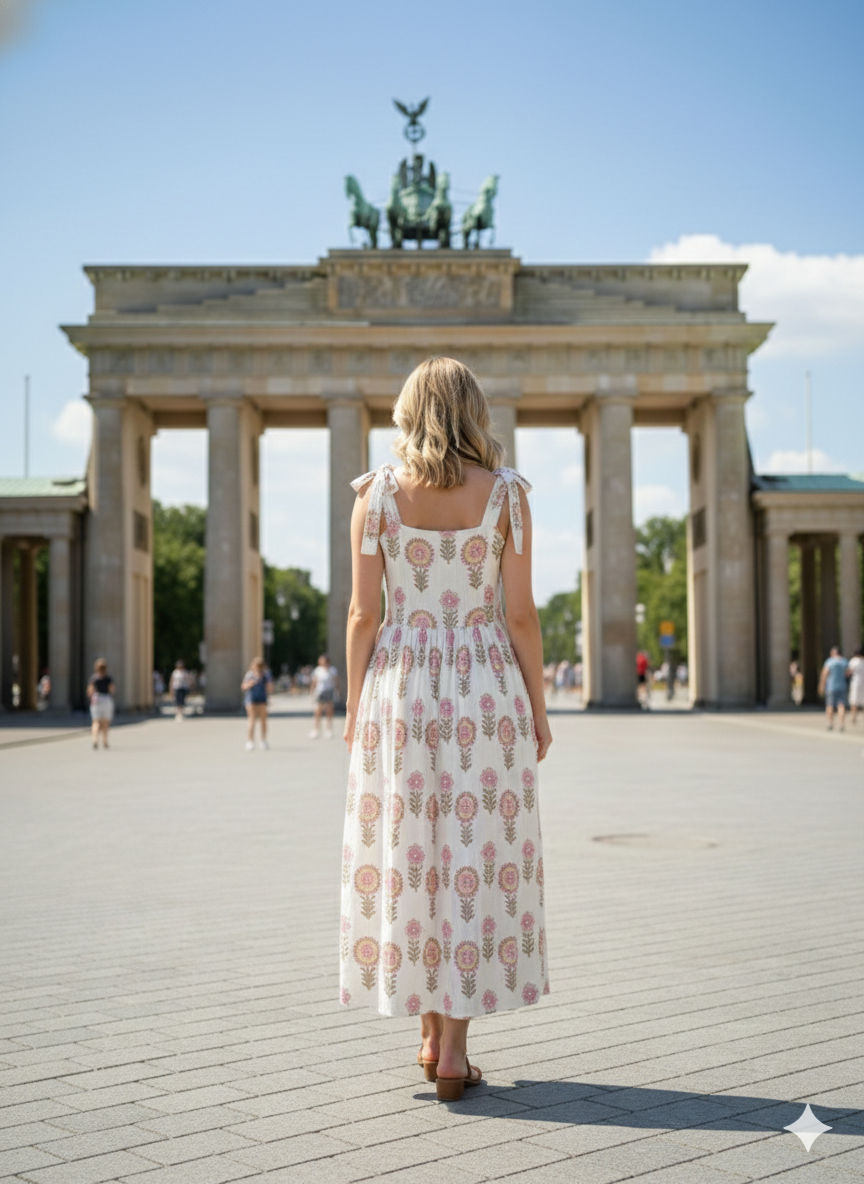 white knotty dress with big flower print in pink