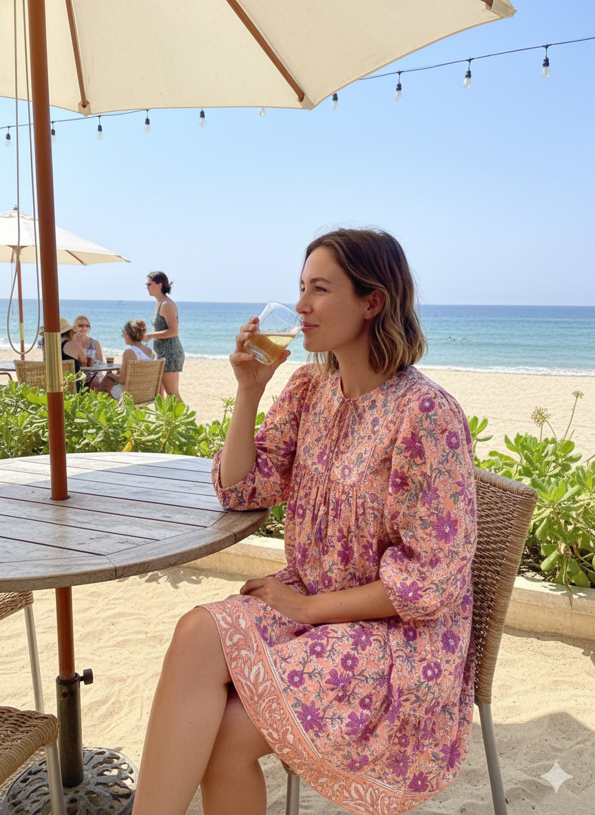 Peach Purple Floral Hand Block Printed Cotton Mini Dress – Puff Sleeve Boho Indian Dress