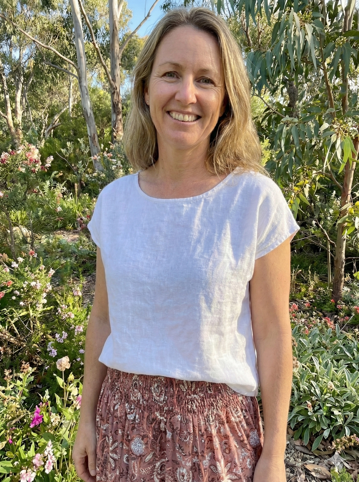 Brown Floral Block Print Cotton Smocked Dress – Handcrafted Boho Midi Sundress – Free Shipping