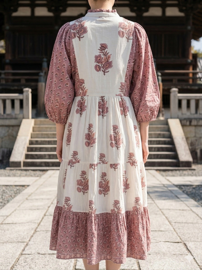 Rust Floral Hand Block Print Cotton Maxi Dress – Indian Boho Tiered Style