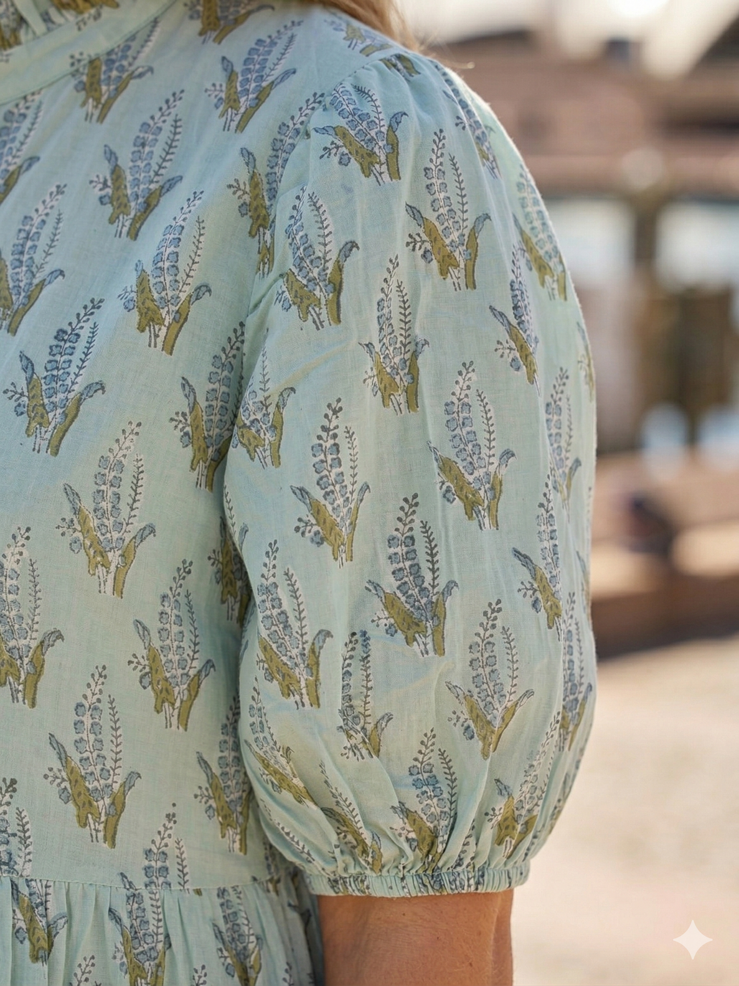 Mint Green Floral Cotton Maxi Dress – Hand Block Print Boho Tiered Style