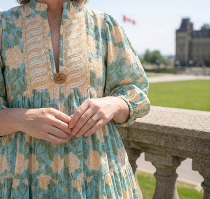 Sea Green Floral Hand Block Printed Cotton Maxi Dress – Boho Puff Sleeve Dress