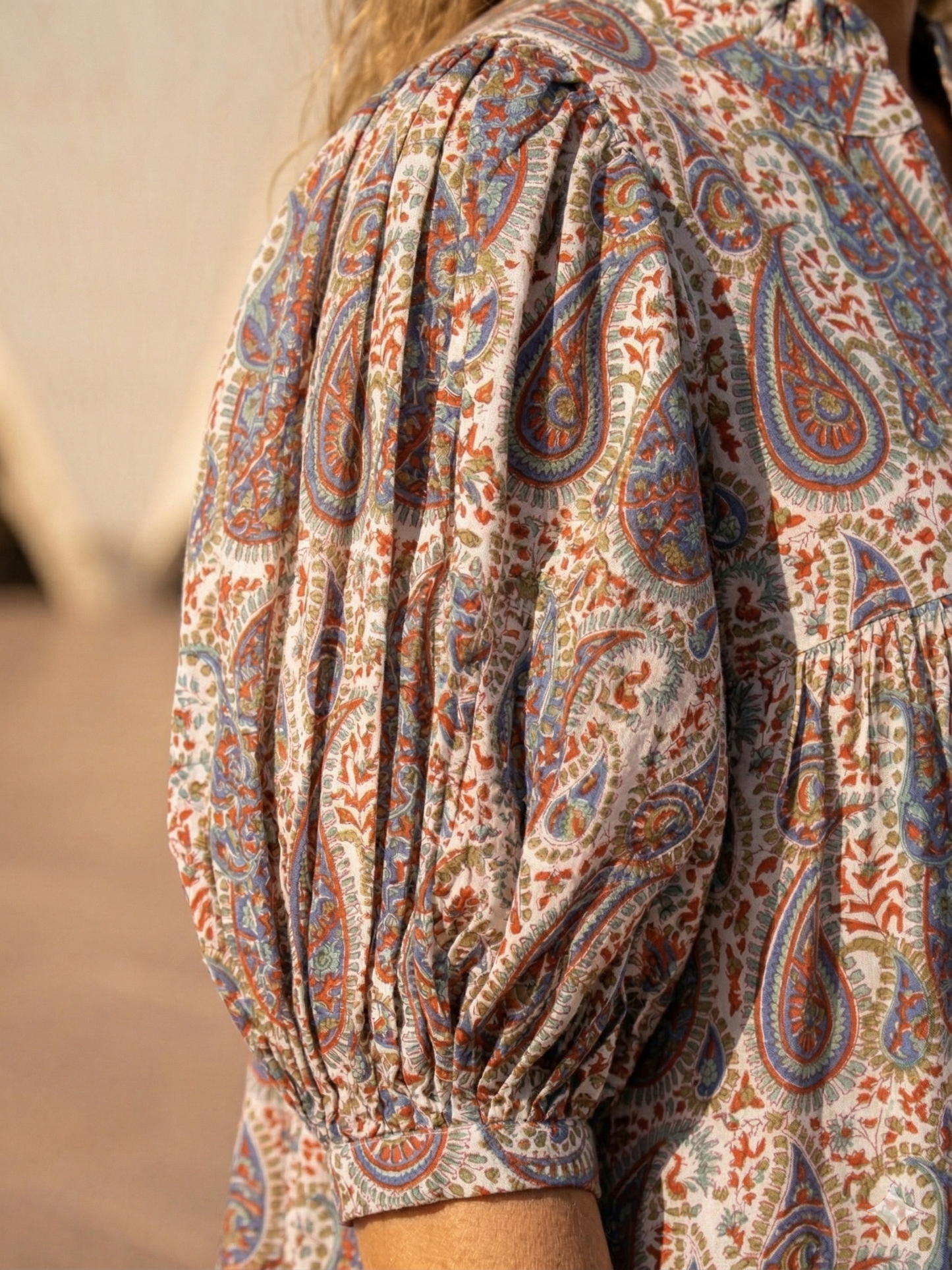 Paisley Block Print Cotton Maxi Dress – Bohemian Puff Sleeve Indian Summer Dress