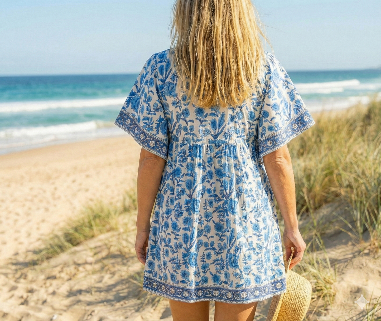 cotton blue and white multifloral blouse