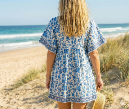 cotton blue and white multifloral blouse