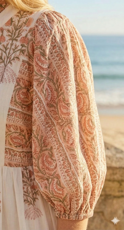 Rose Red Floral Hand Block Print Cotton Maxi Dress – Indian Boho Tiered Style