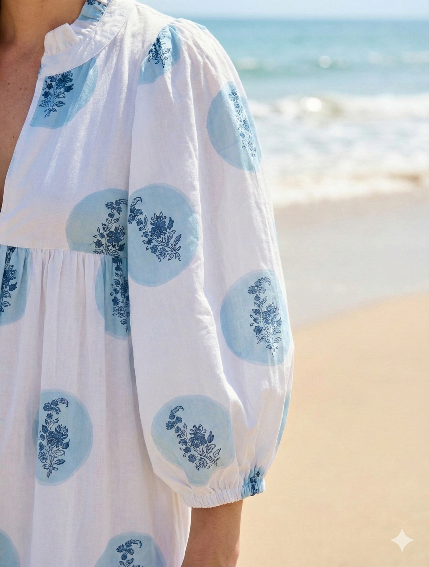 Blue Circle Block Print Cotton Maxi Dress – Relaxed Boho Dress