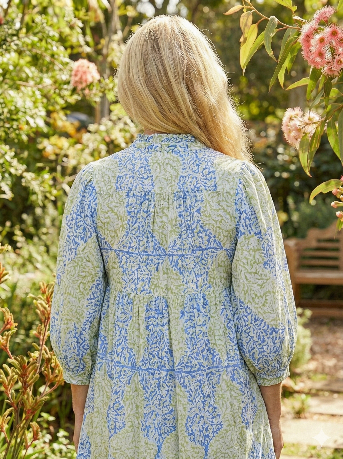 stylish blue-yellow pattern printed women's maxi dress