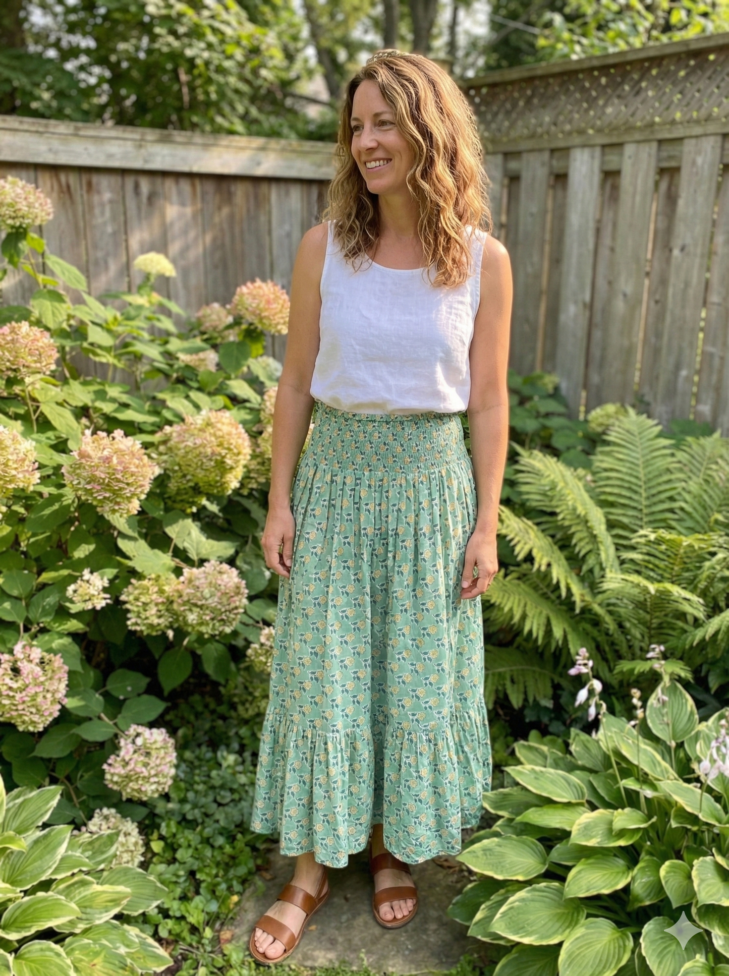 green-yellow small floral pattern printed women's maxi skirts