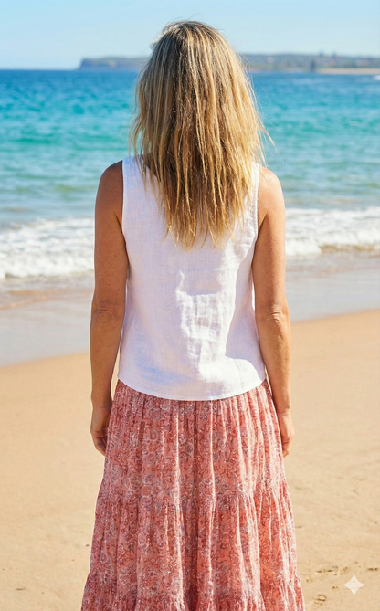 geometric pink women's maxi skirt with smocking