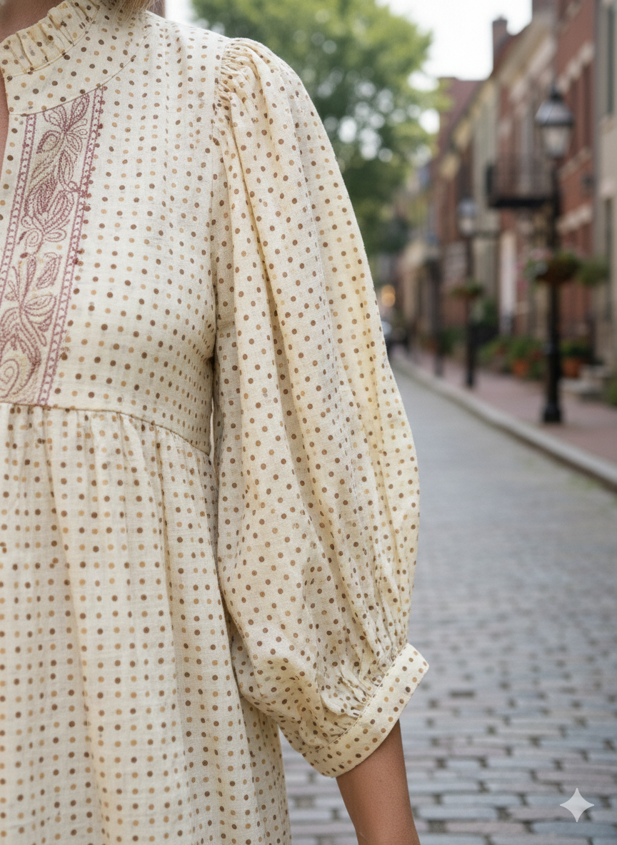 stylish yellow-brown doted printed women's maxi dress