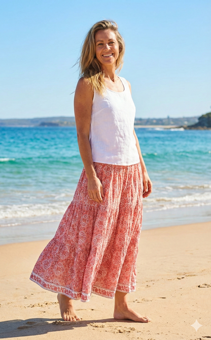 geometric pink women's maxi skirt with smocking