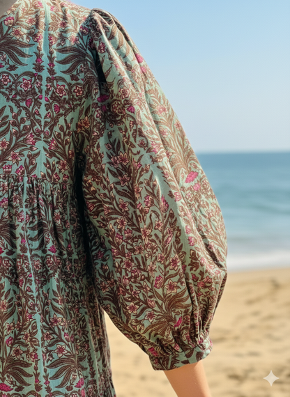 sun green-red floral printed women's maxi dress