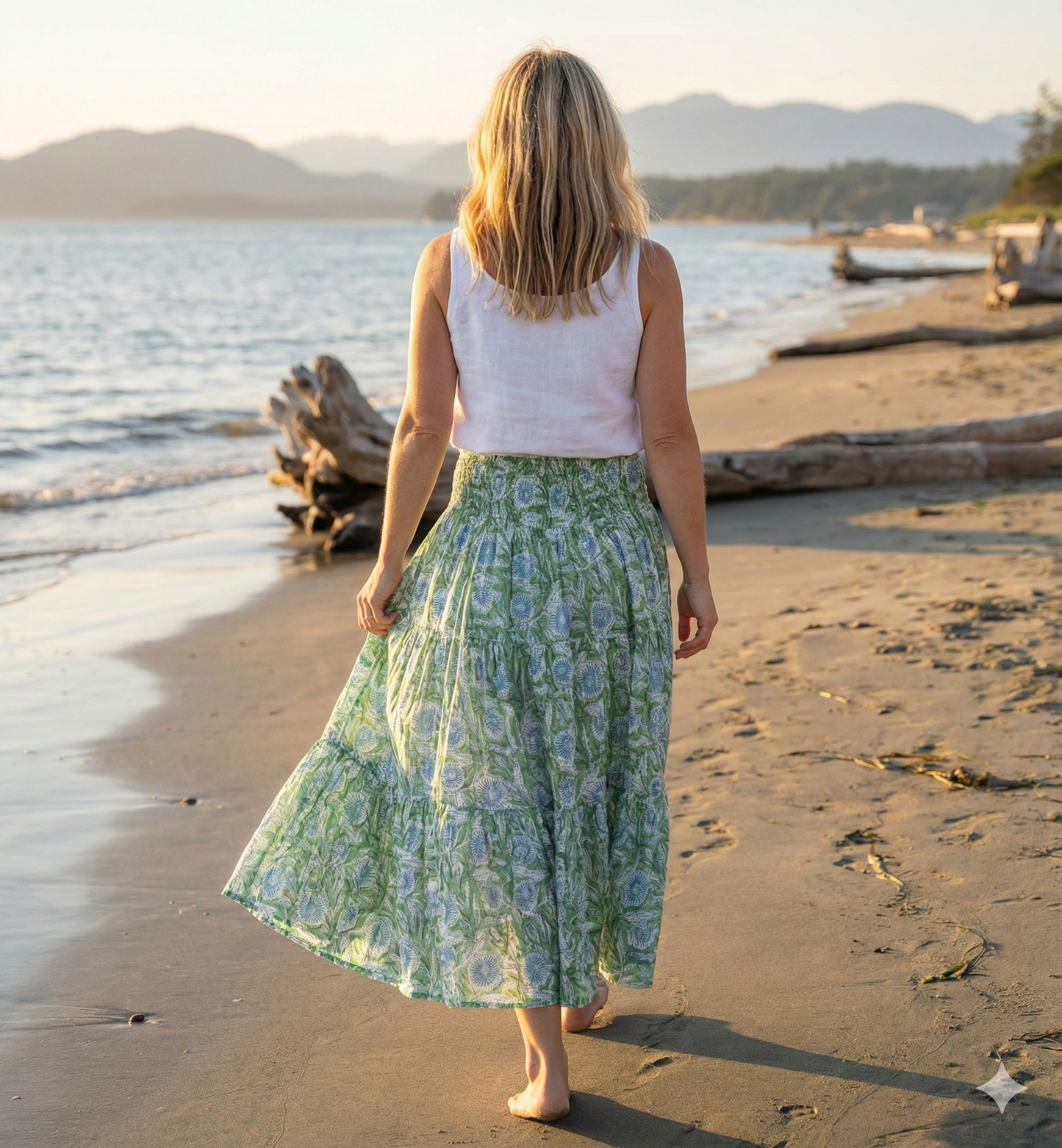 Green Floral Cotton Sundress – Block Printed Maxi Dress by the Yard