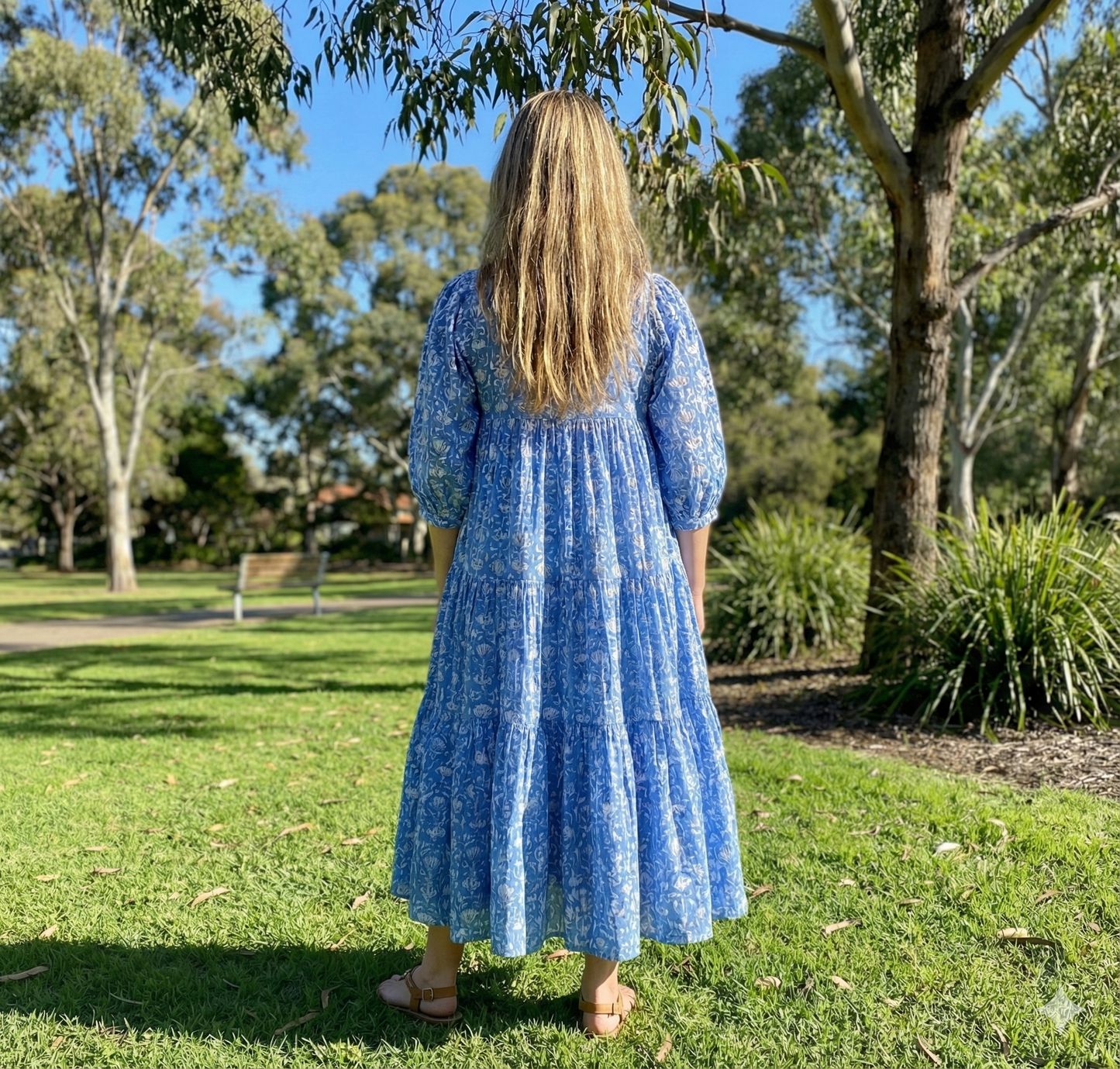 blue floral jungle printed women's maxi dress - boho maxi dress with belt