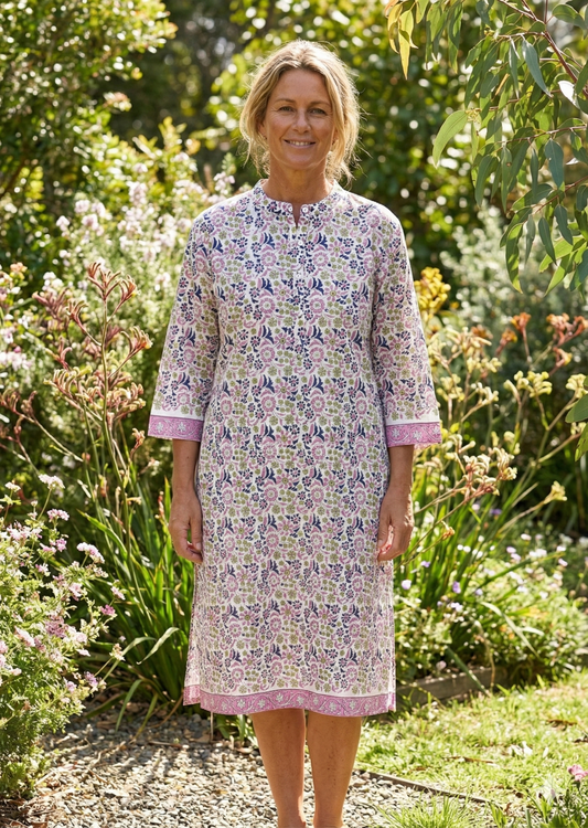 Ivory Multicolor Floral Block Print Cotton Kurta – Women’s Ethnic Wear