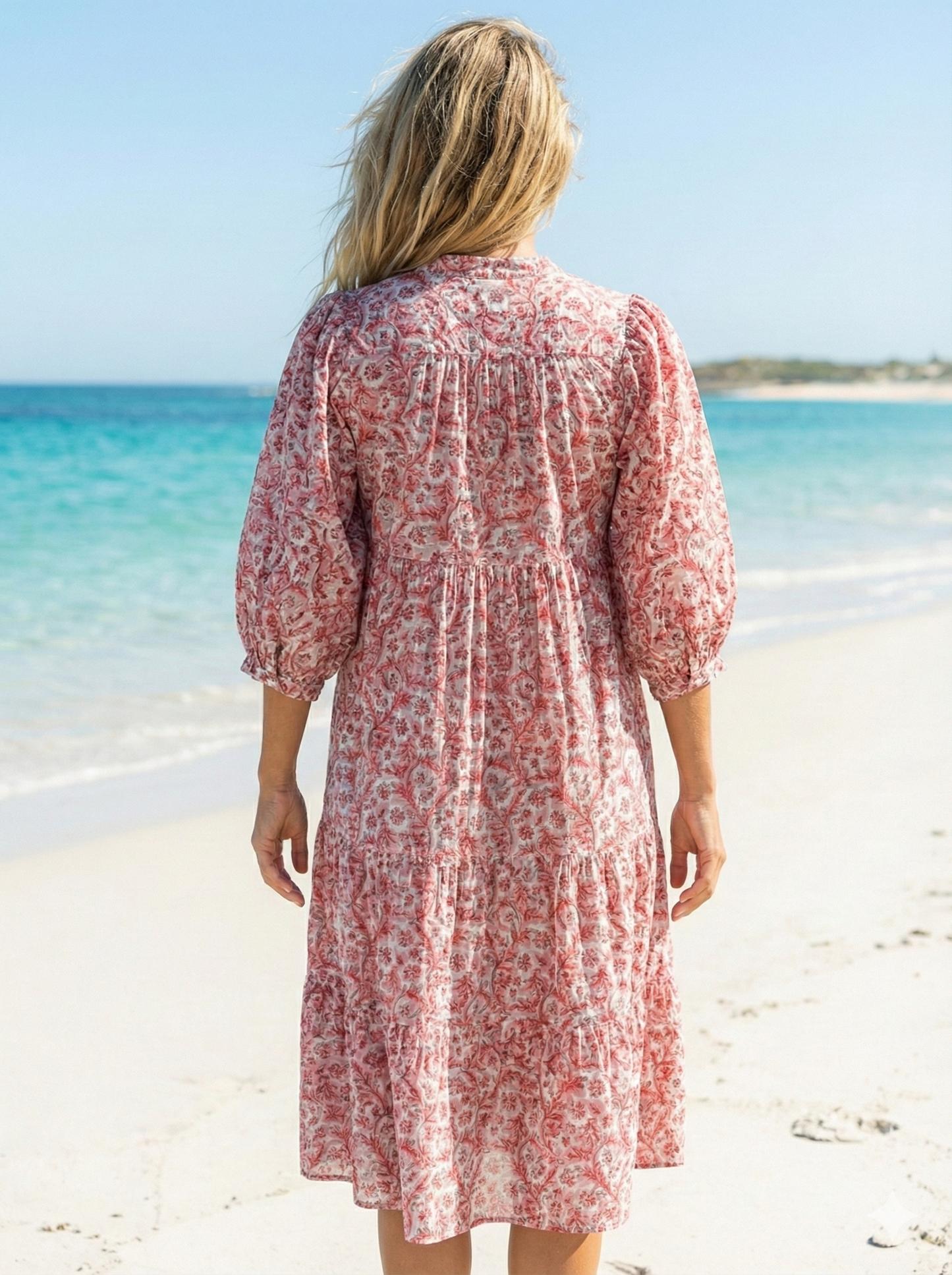 red floral pattern printed women's long maxi dress