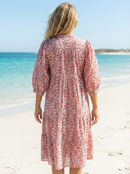 red floral pattern printed women's long maxi dress