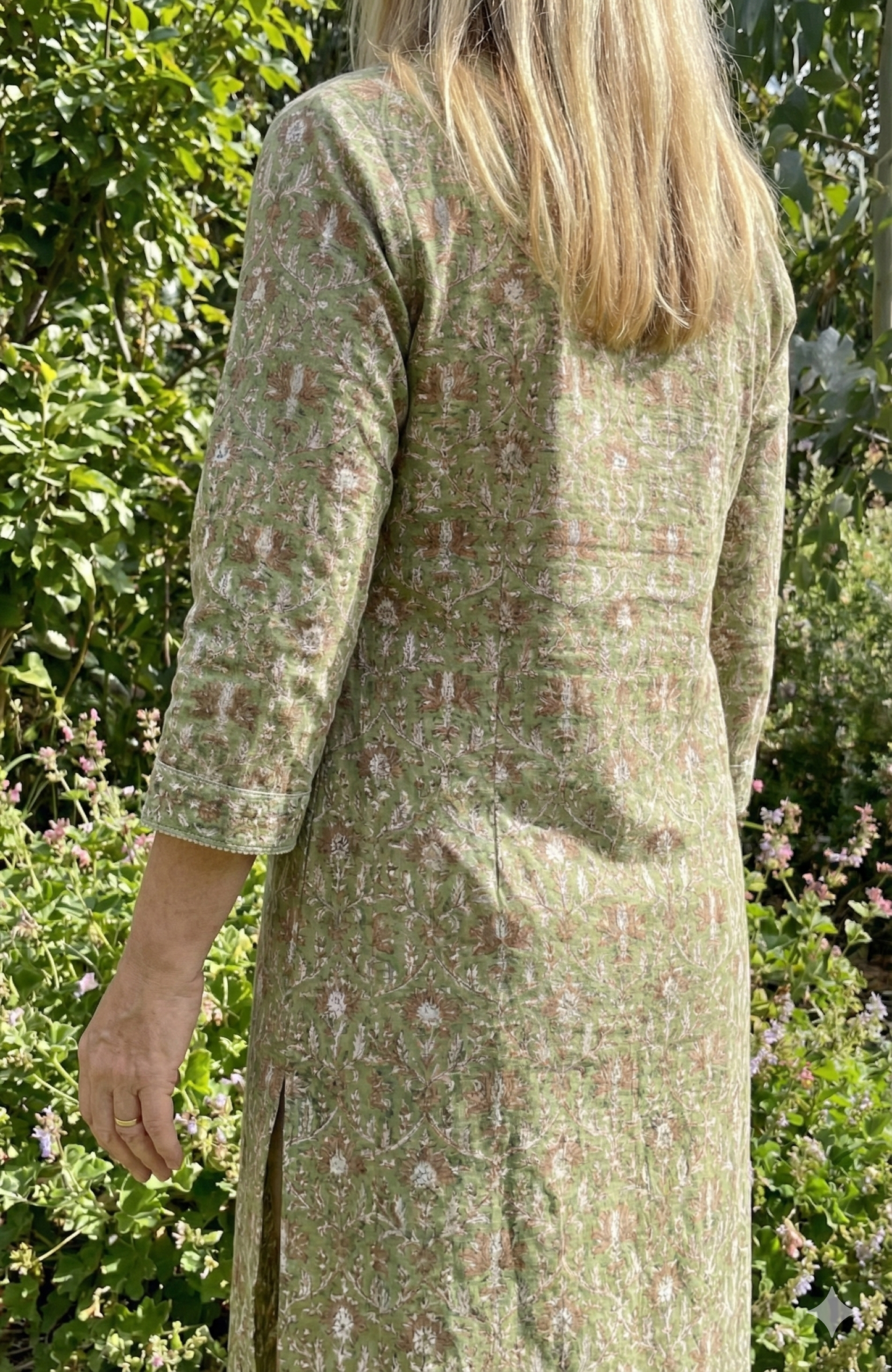 Olive Green Floral Hand Block Printed Cotton Kurta – Women’s Indian Tunic
