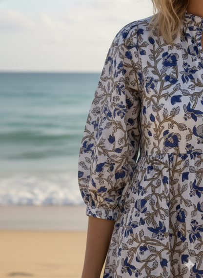 blue-gray jungle printed women's long maxi dress