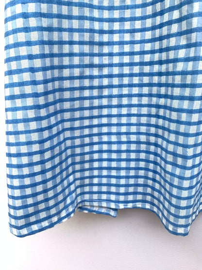 Blue Gingham Cotton Midi Dress – Puff Sleeve Boho Summer Dress