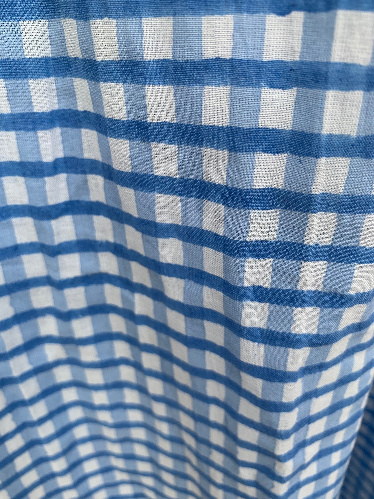Blue Gingham Cotton Midi Dress – Puff Sleeve Boho Summer Dress