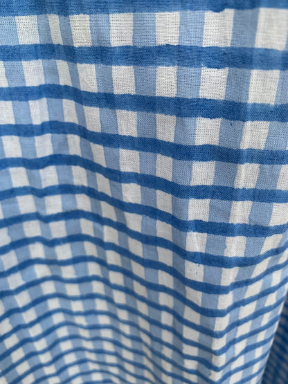 Blue Gingham Cotton Midi Dress – Puff Sleeve Boho Summer Dress